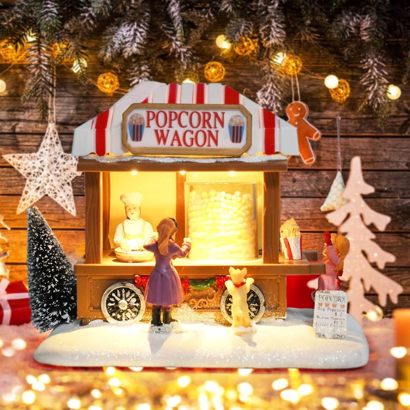 CHONSUN Christmas Village Collectible Buildings Christmas Village Houses Popcorn House with LED Light Musical USB Indoor Figurines Decoration Indoor Xmas Decor - Image 4